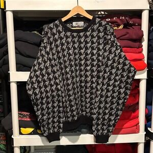 Vintage 90s Knitted Multi Color Black Gray mens Large Sweater